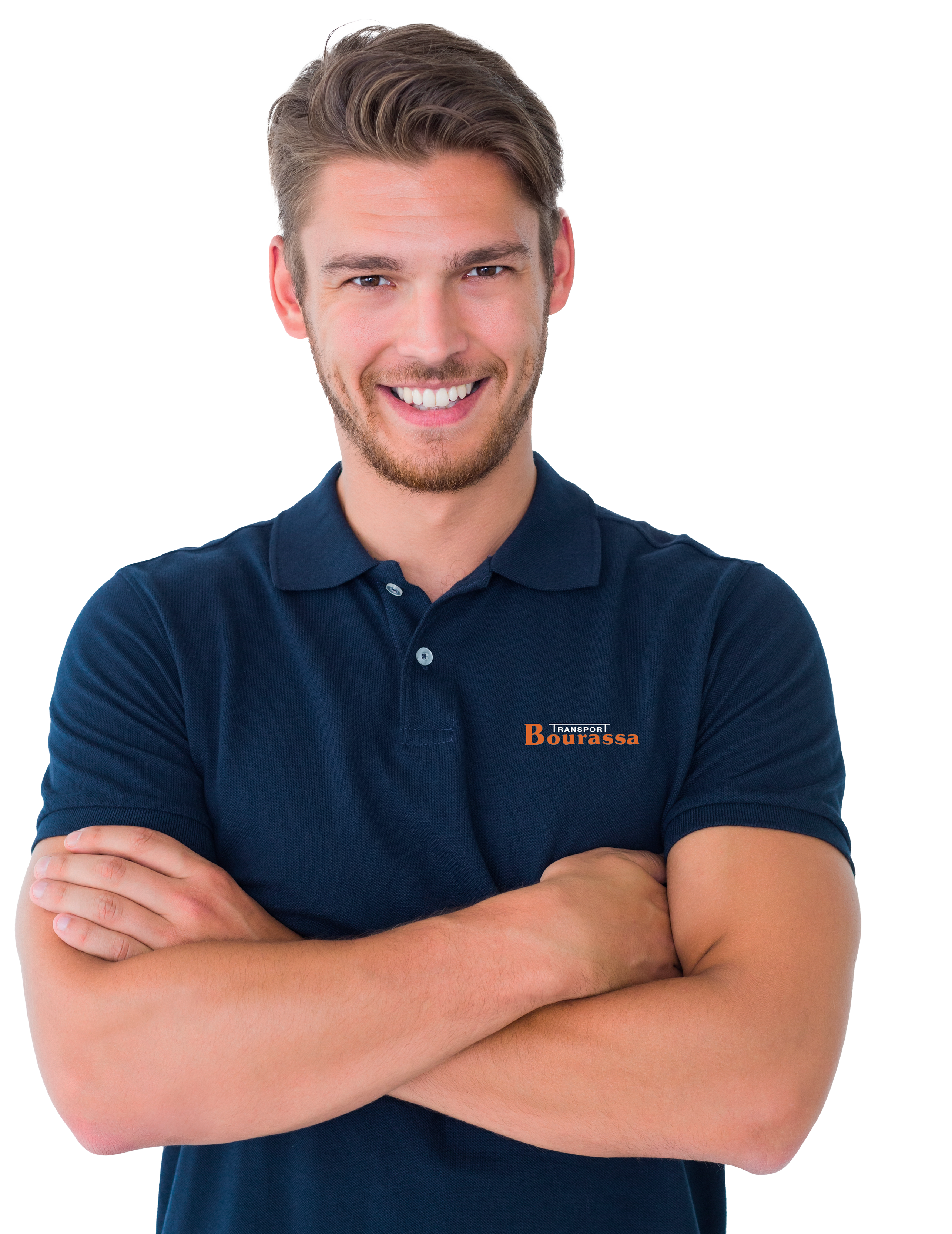 Homme souriant avec les bras croisés - Carrière de manutentionnaire chez Transport Bourassa.